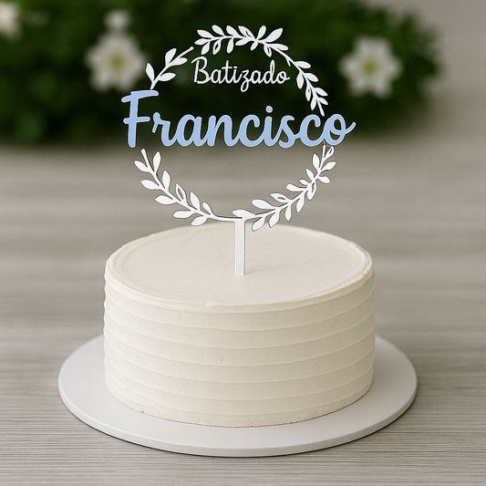 Topo de Batismo Madeira com nome modelo1