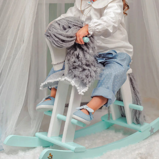 Cavalo Branco/verde água/Cinza com manta cinza de Estrelas