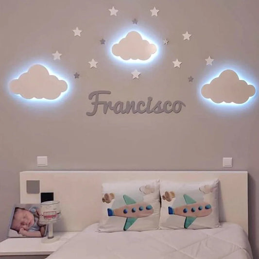 Conjunto Nuvens LED + Nome e estrelas