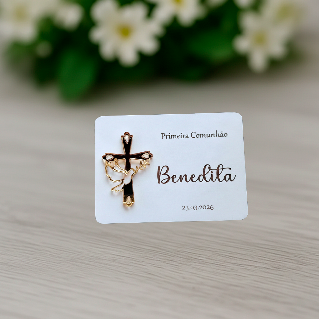 Baptism / First Communion / Profession of Faith / Confirmation Keepsake - Square with Cross/Dove acrylic detail