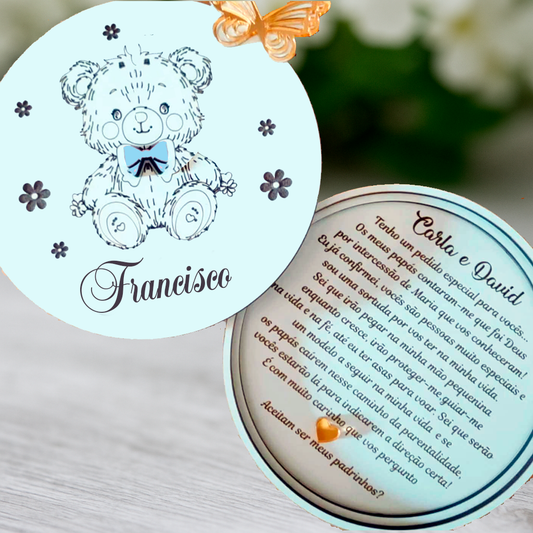 Convite Padrinhos Batismo Caixa Urso modelo1