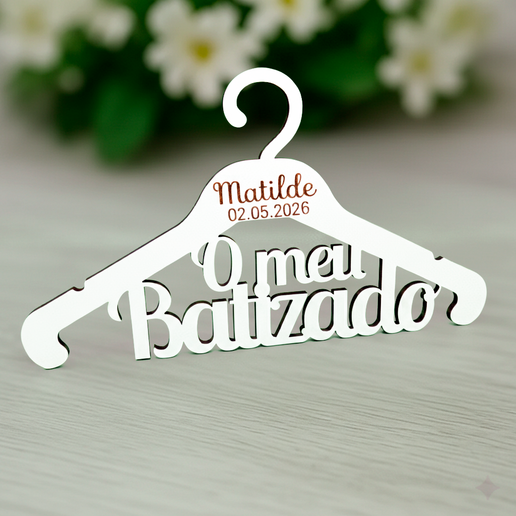 Cabides de Batismo / Primeira Comunhão / Profissão de Fé / Cabide Nome com gravação modelo 2