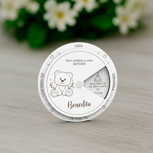 Convite Batismo / Primeira Comunhão / Profissão de Fé / Crisma - Circular rotativa Urso