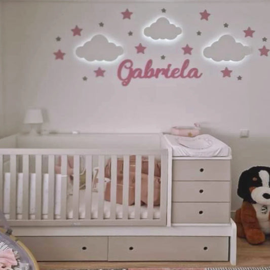 Conjunto Nuvens LED + Nome e estrelas