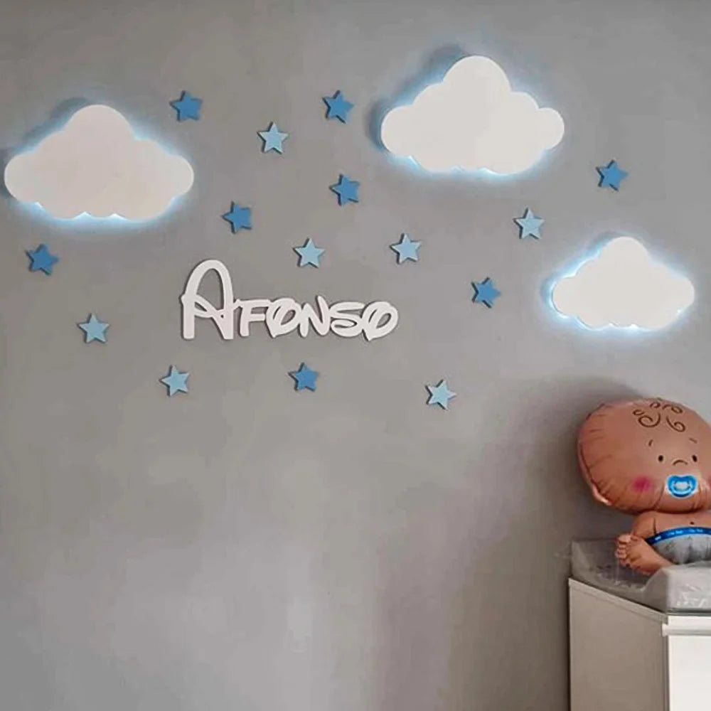 Conjunto Nuvens LED + Nome e estrelas