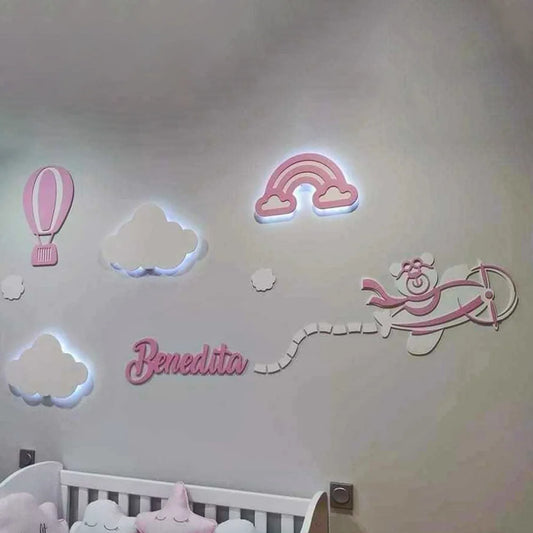 Conjunto luz ambiente ursinho aviador + arco-íris