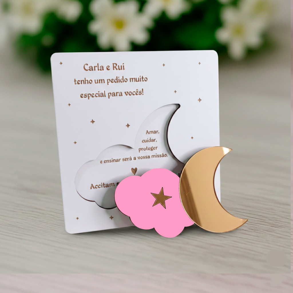 Invitación Padrinos Bautismo Nube/Luna