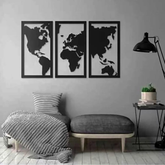 Painel Tríptico Mapa Mundo