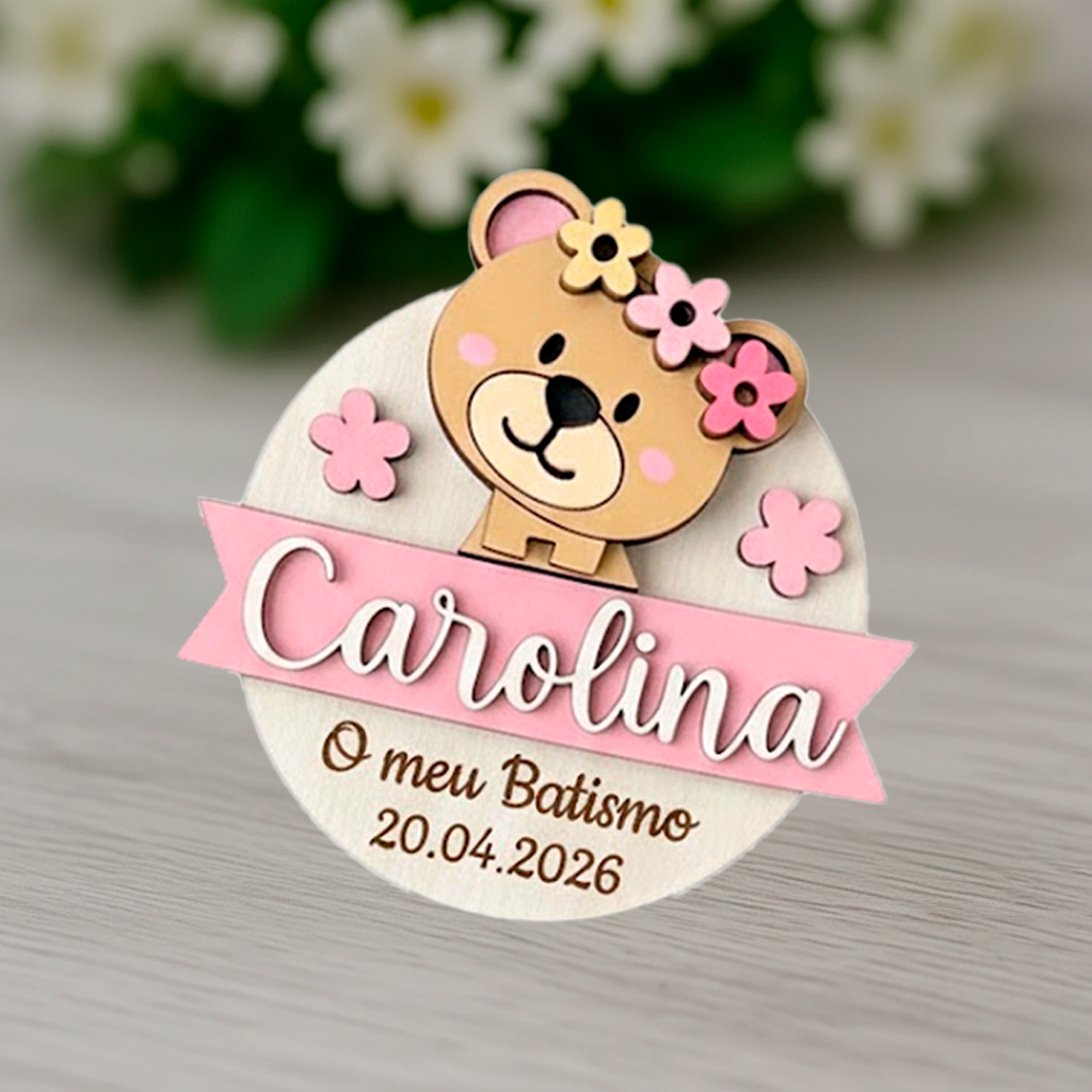 Lembrança de Batismo / Primeira Comunhão / Profissão de Fé / Crisma - Ursinho com Flores