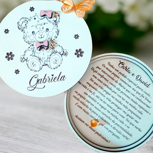 Convite Padrinhos Batismo Caixa Urso modelo1