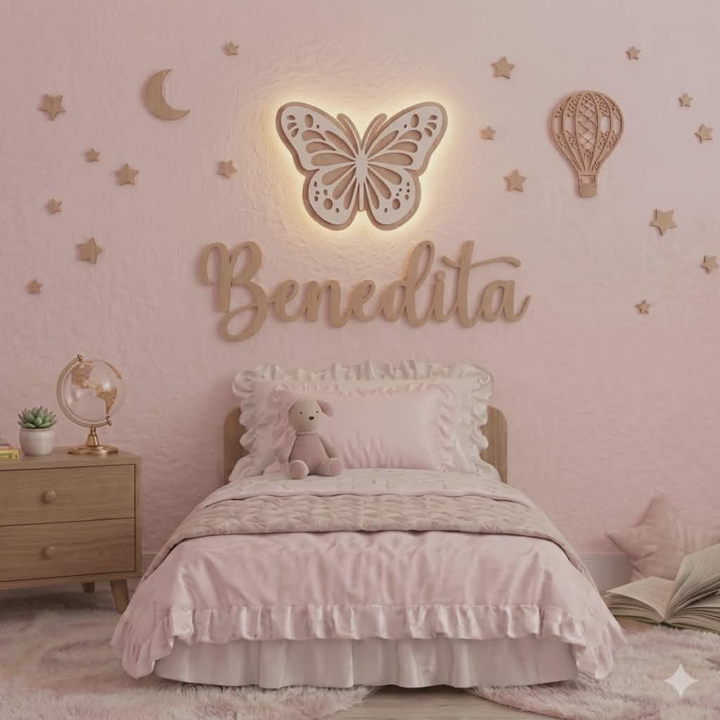Conjunto Borboleta led + Nome estrelas e lua