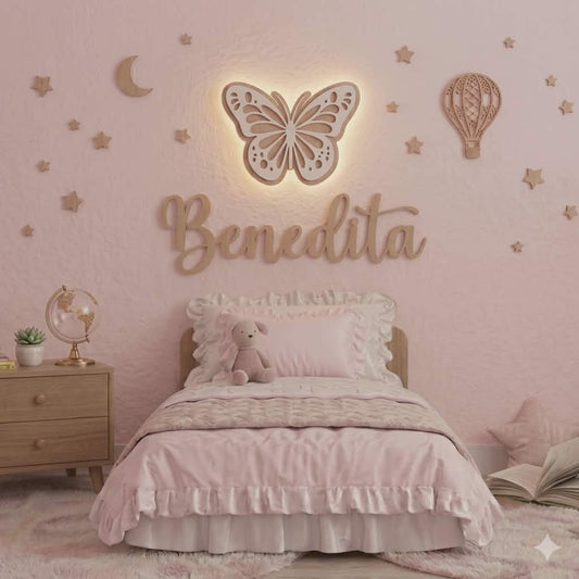 Conjunto Borboleta led + Nome estrelas e lua